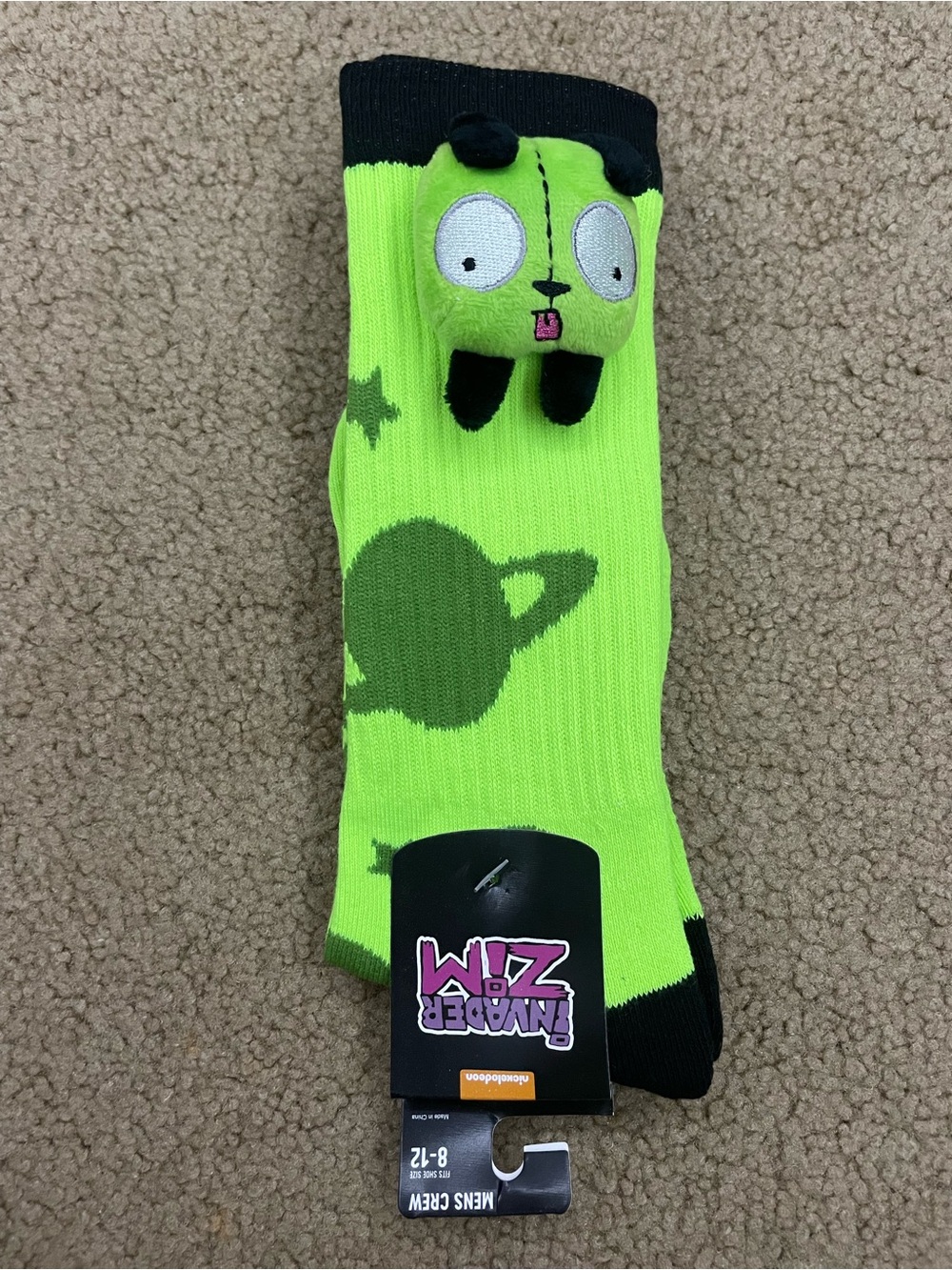 Bioworld Invader zim GIR men’s Crew Socks with Plush Character